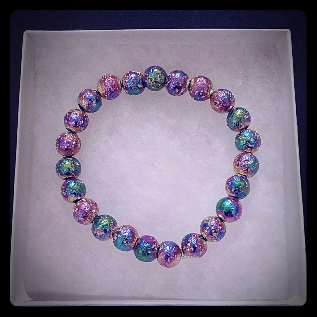 Rainbow Metallic Lava Rock Stone Bracelet